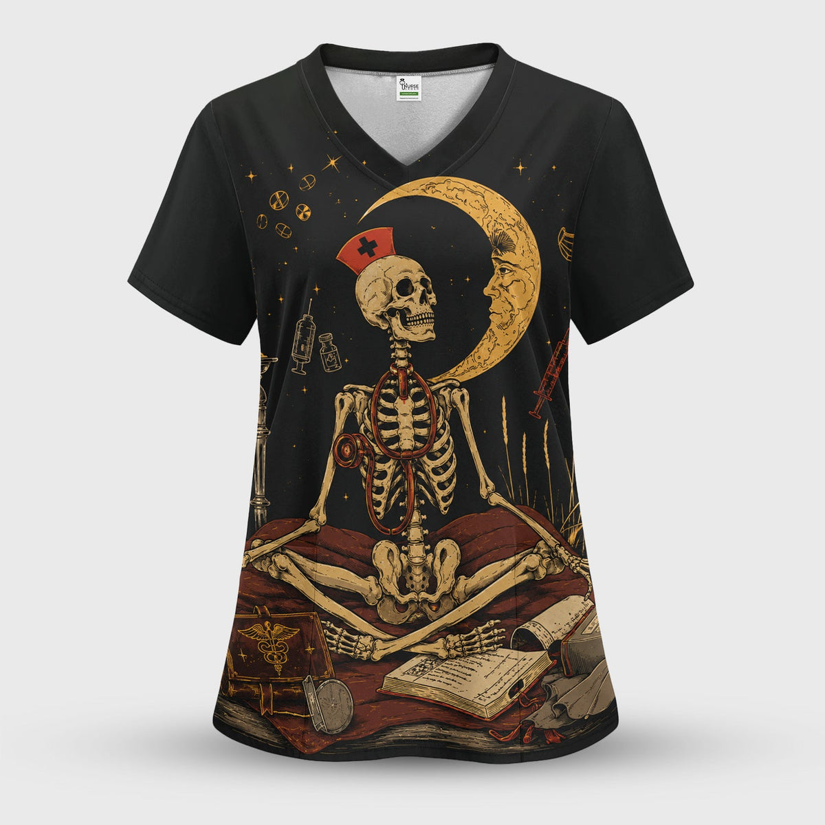 Breast Cancer Skeleton Nurse Scrub Top