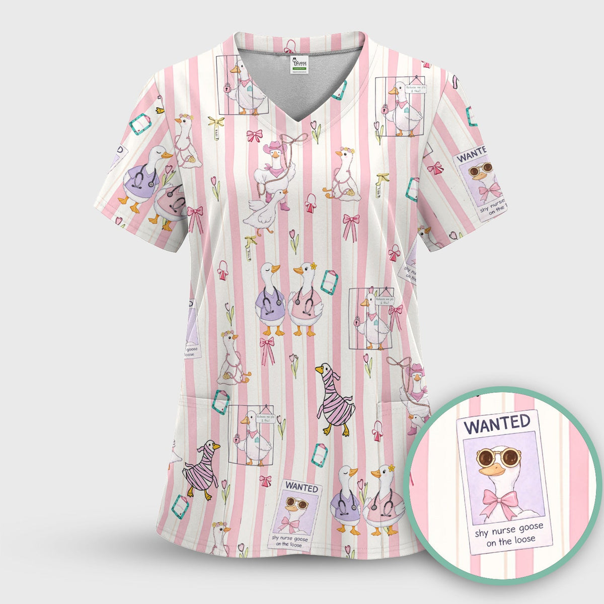 Duck Stripe Nurse Scrub Set