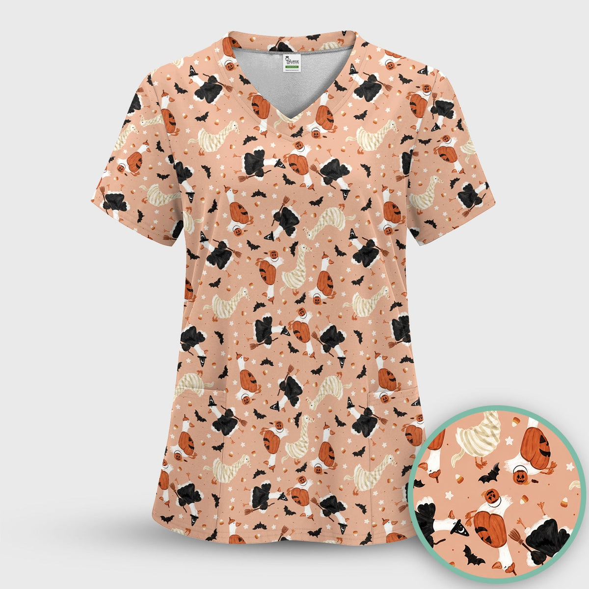 Goose Pumpkin Bat Nurse Scrub Set - Halloween Gift