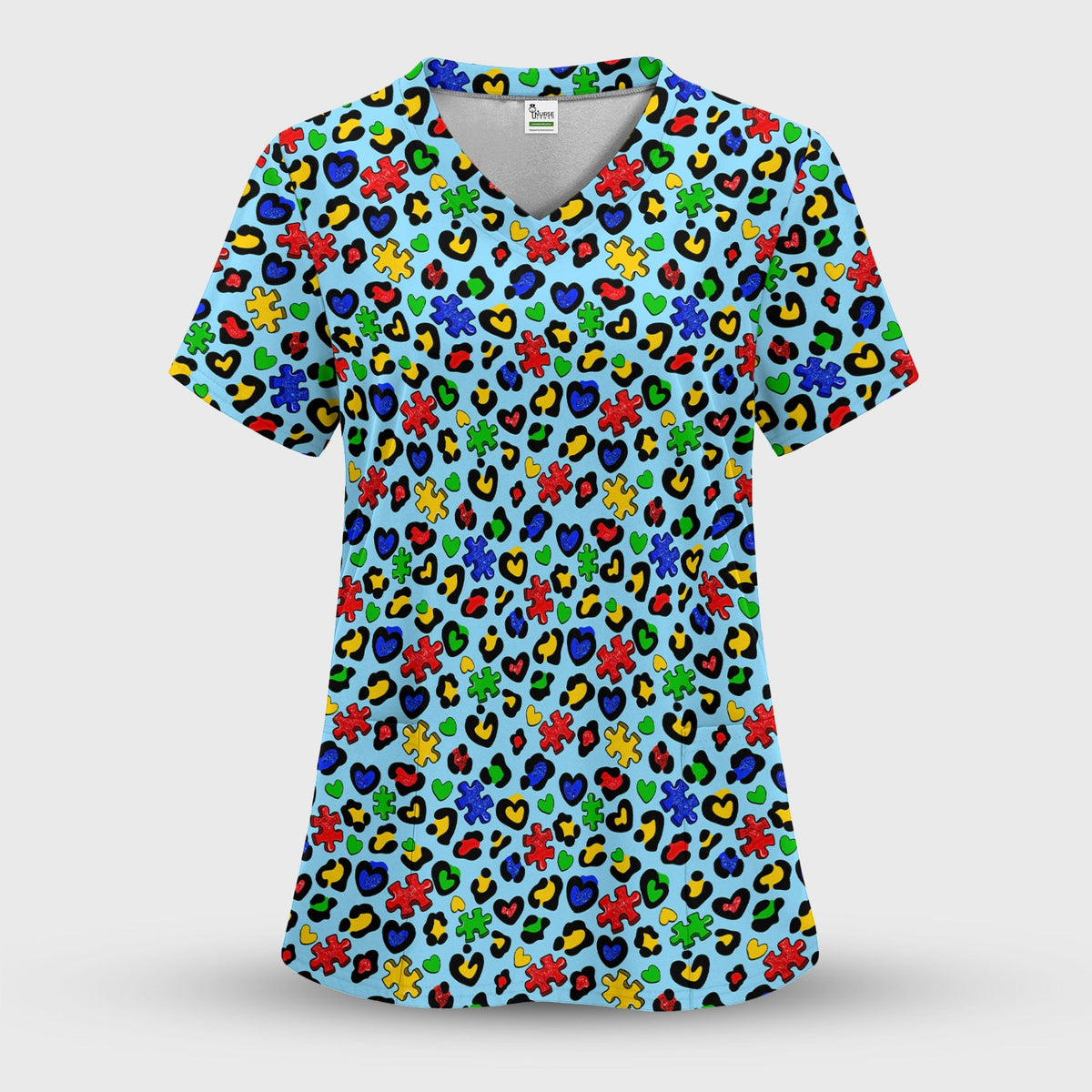 Puzzle Heart Awareness Nurse Scrub Top