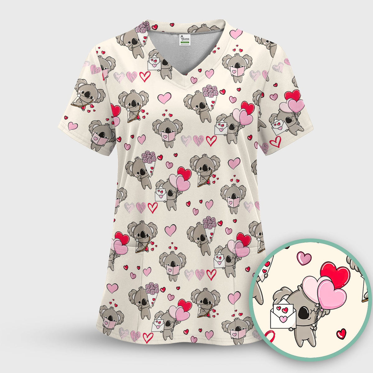 Valentine Koala Holding Flowers Nurse Scrub Set