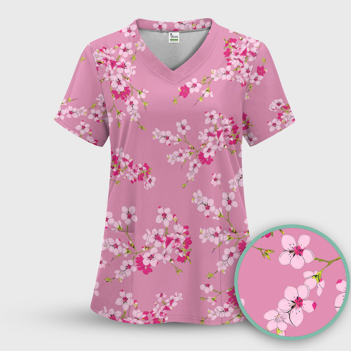 Elegant Cherry Blossom Nurse Scrub Top