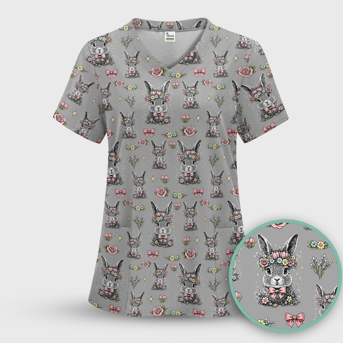 Vintage Floral Bunny Nurse Scrub Set