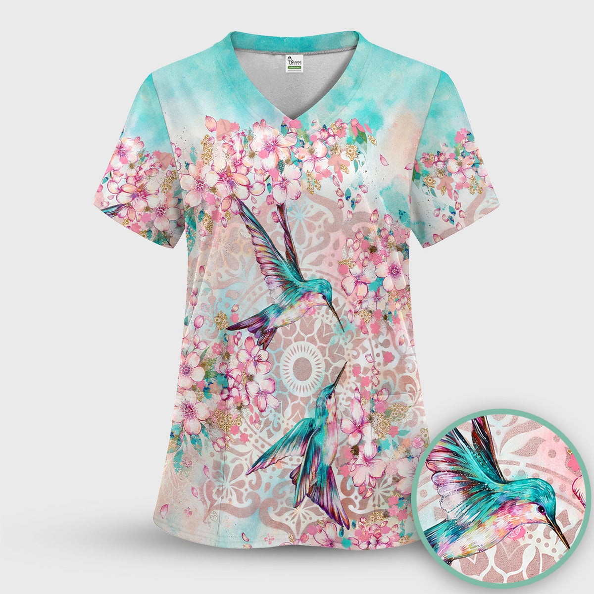 Hummingbird Cherry Blossom Nurse Scrub Top