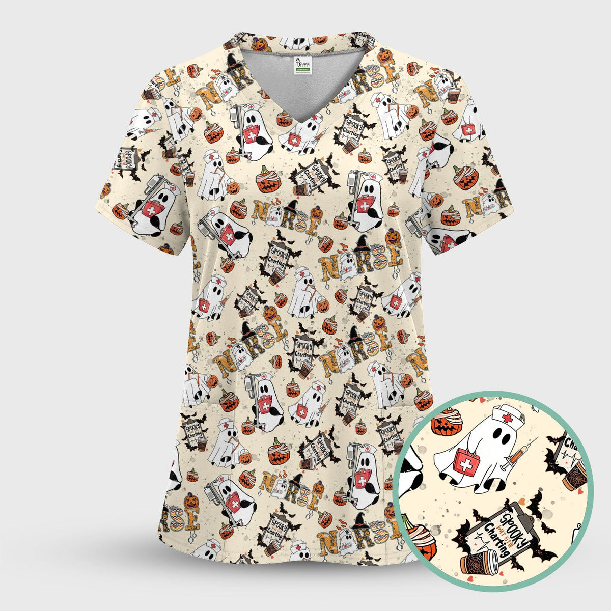 Spooky But Still Charting Nurse Scrub Top - Halloween Gift
