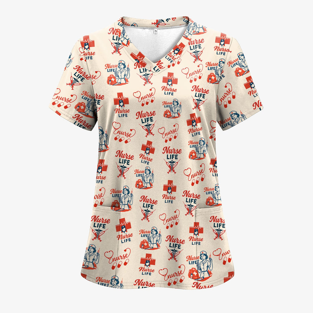Personalized Retro Medical Icons Nurse Scrub Top