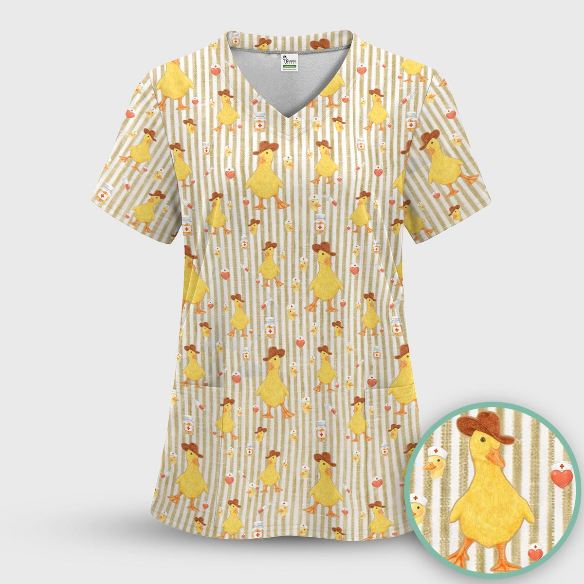 Cowboy Ducktor Vertical Stripe Nurse Scrub Set