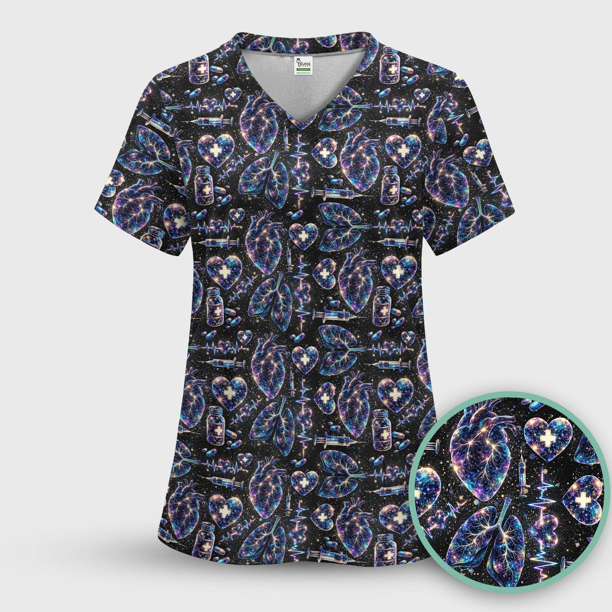 Galaxy Anatomical Heart Lung Syringe Nurse Scrub Set