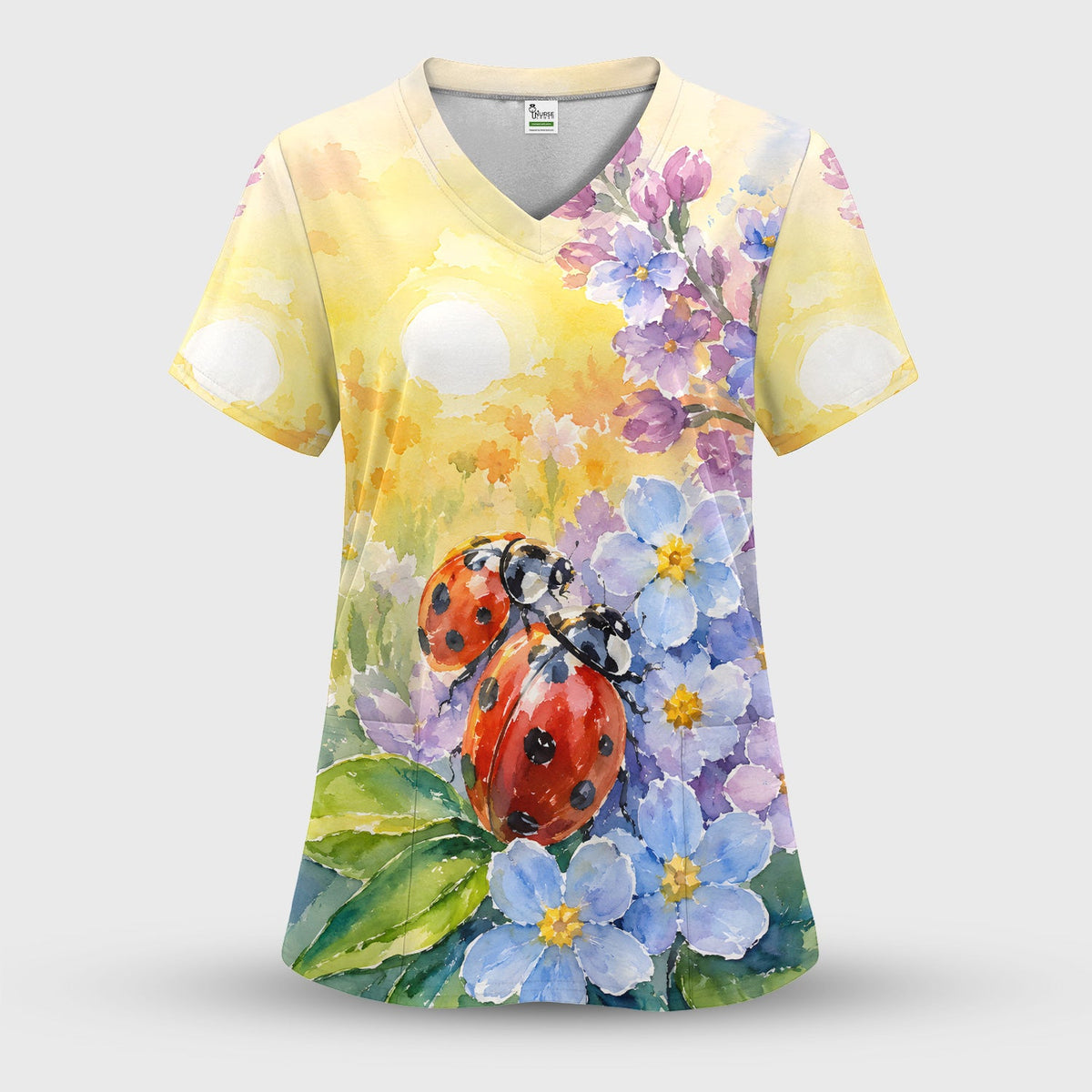 Ladybug Spring Flower Garden Nurse Scrub Top