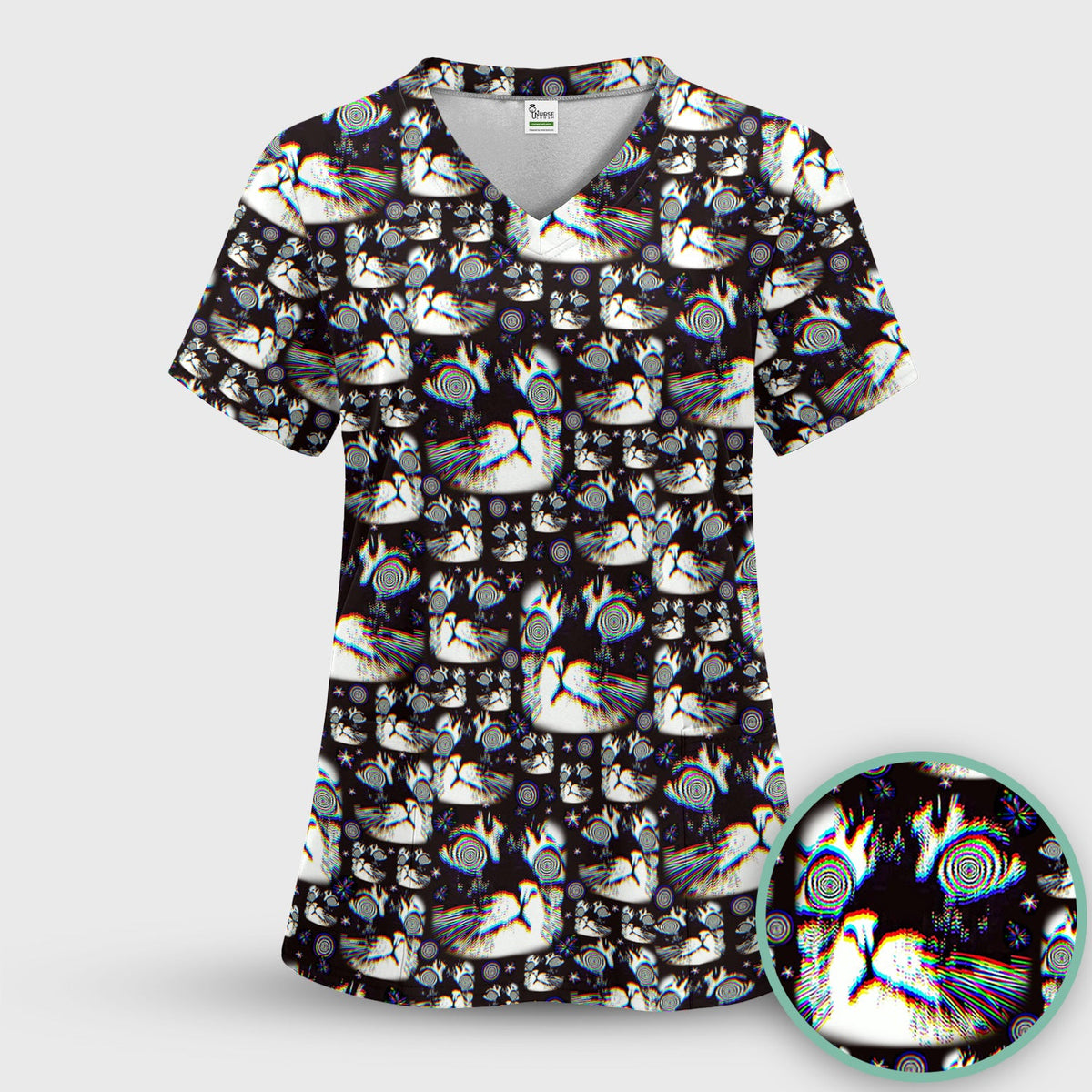 Cosmic Cat Eye Spiral Nurse Scrub Top