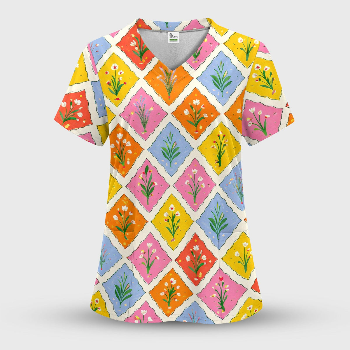 Colorful Floral Tile Nurse Scrub Set