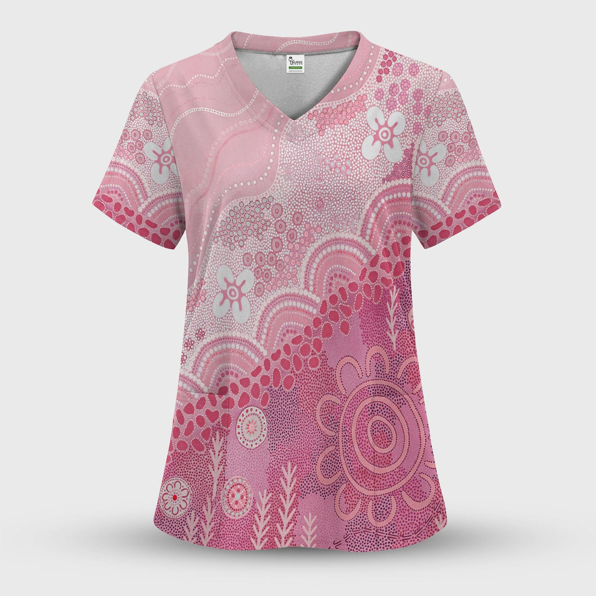 Floral Mandala Dot Pattern Medical Scrub Top, Comfortable Scrubs for Nurses