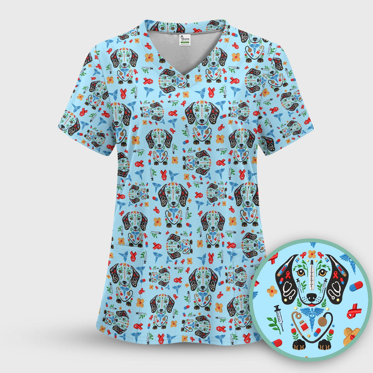 Dachshund Medical Icon Nurse Scrub Top