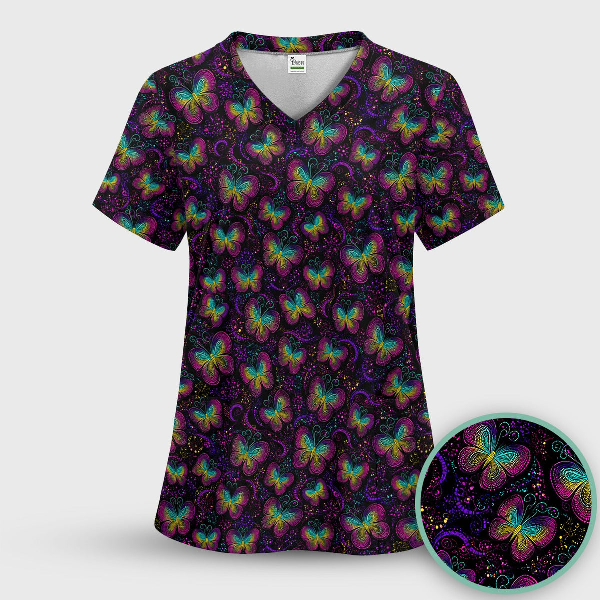 Neon Butterfly Swirl Nurse Scrub Set