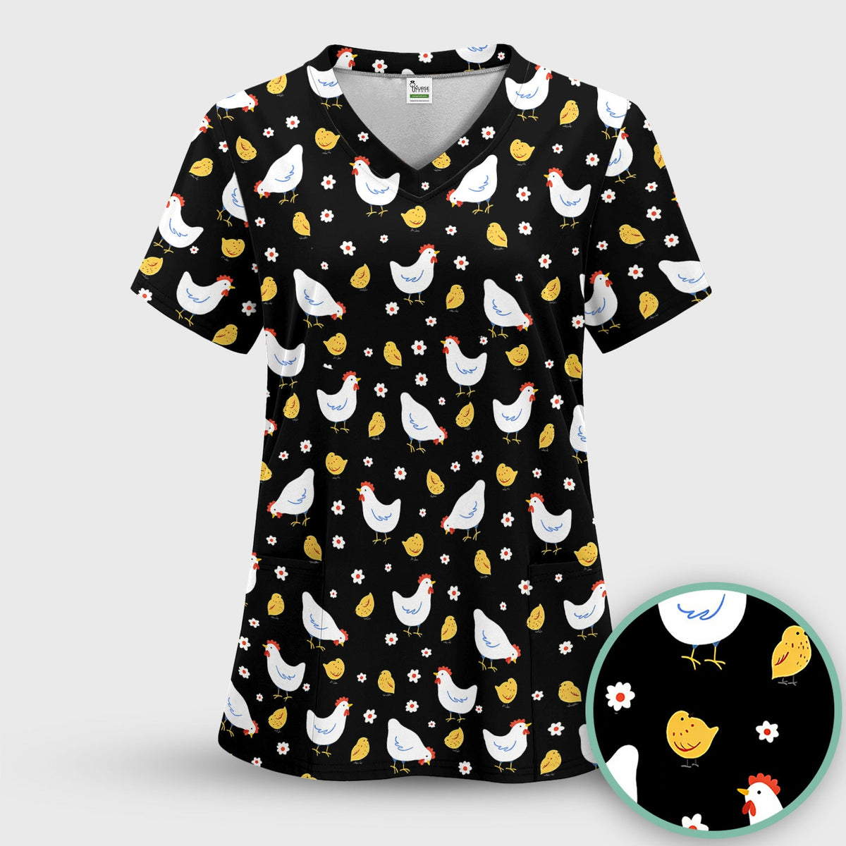 Chicken And Cute Chicks Nurse Scrub Top