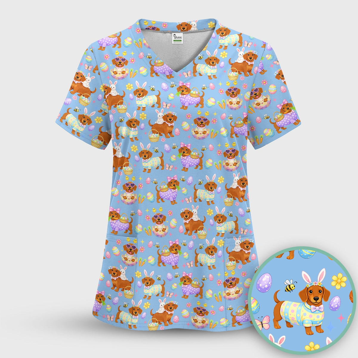 Easter Dachshund Nurse Scrub Top