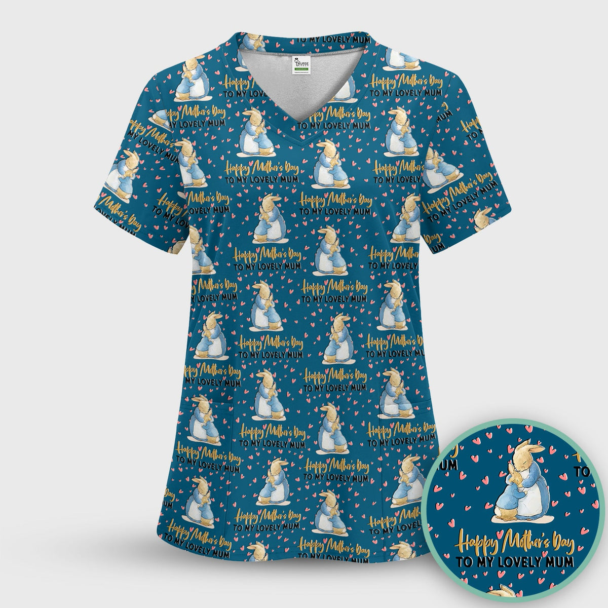 Mothers Day Bunny Love Nurse Scrub Top