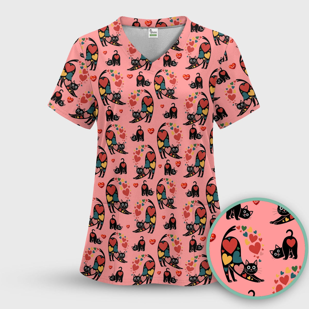 Cat Valentine Heart Nurse Scrub Set