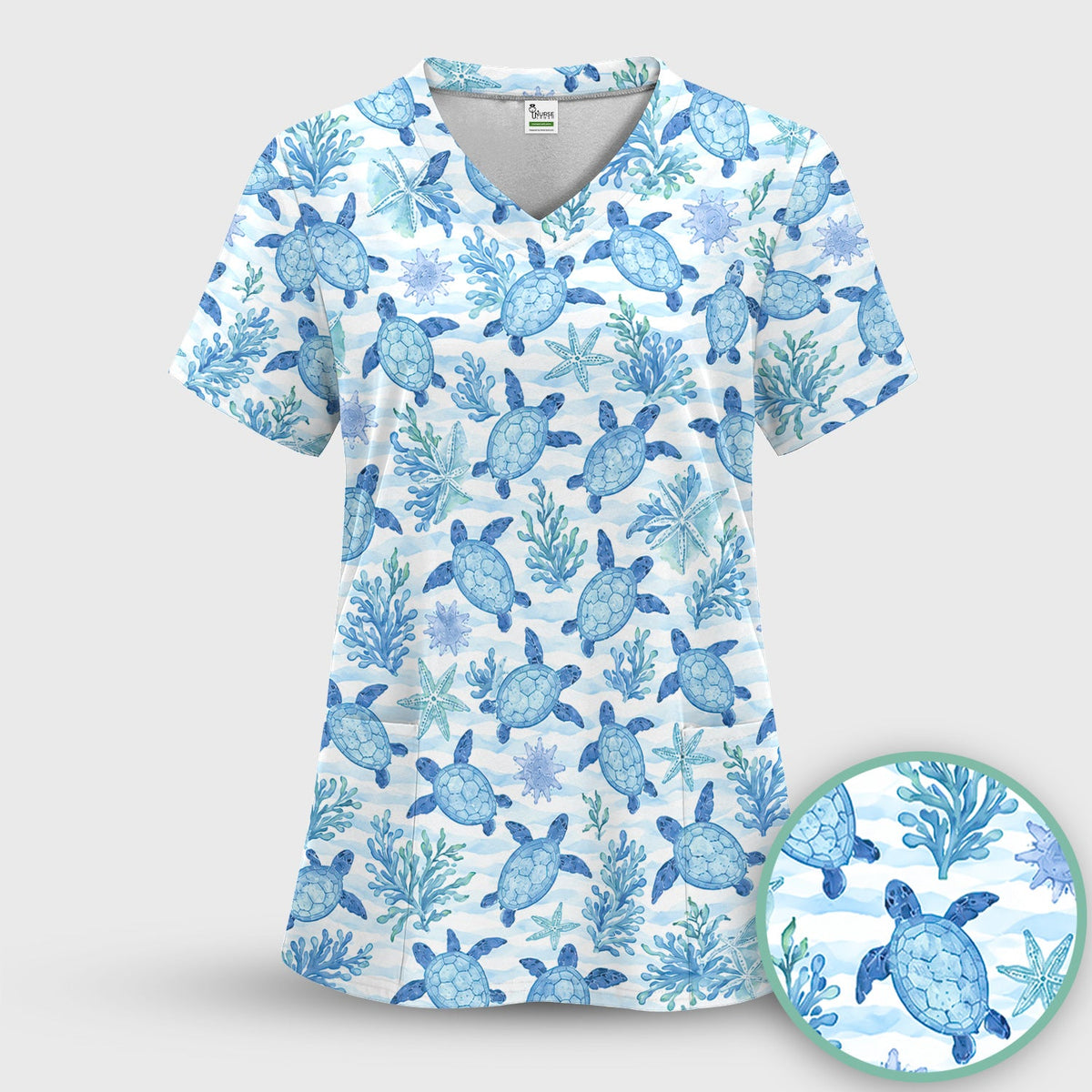 Coastal Sea Turtle Coral Nurse Scrub Set
