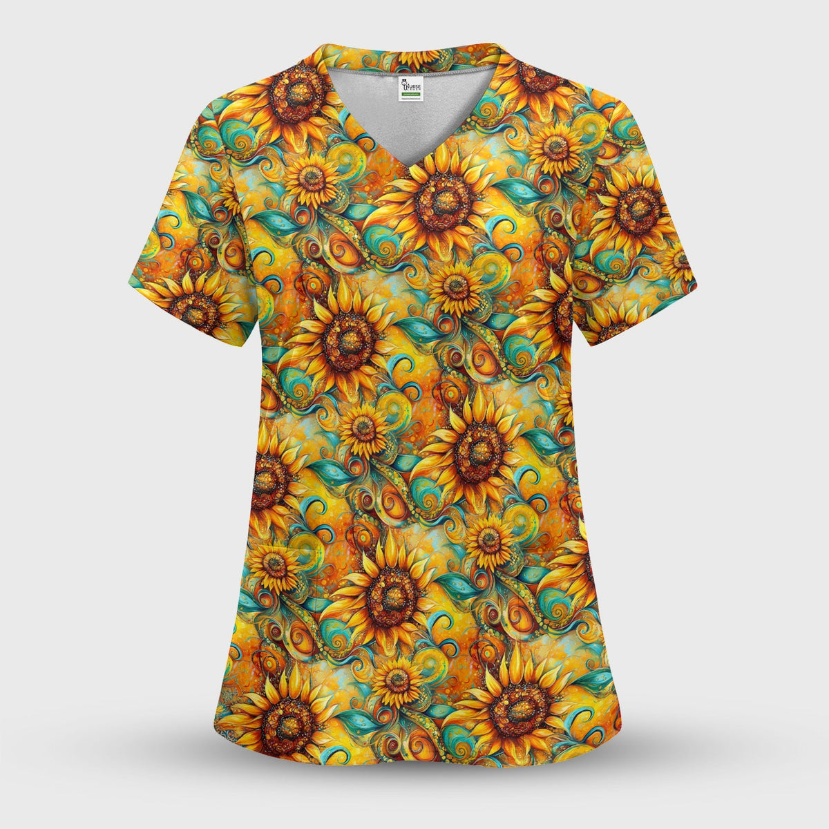 Sunflower Swirl Floral Nurse Scrub Set