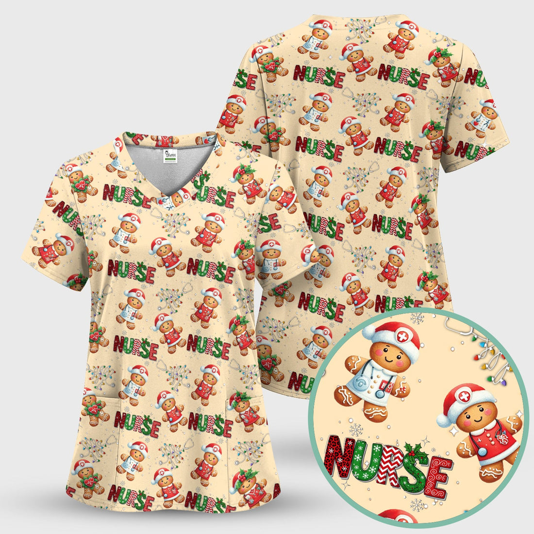 Gingerbread Nurse Scrub Top - Christmas Gift
