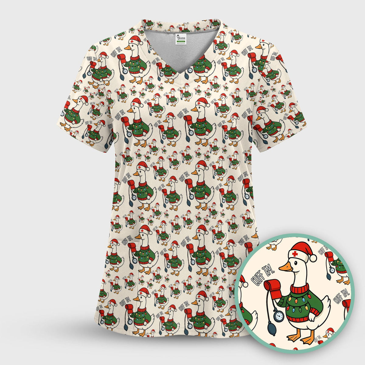 Christmas Duck Nurse Scrub Top