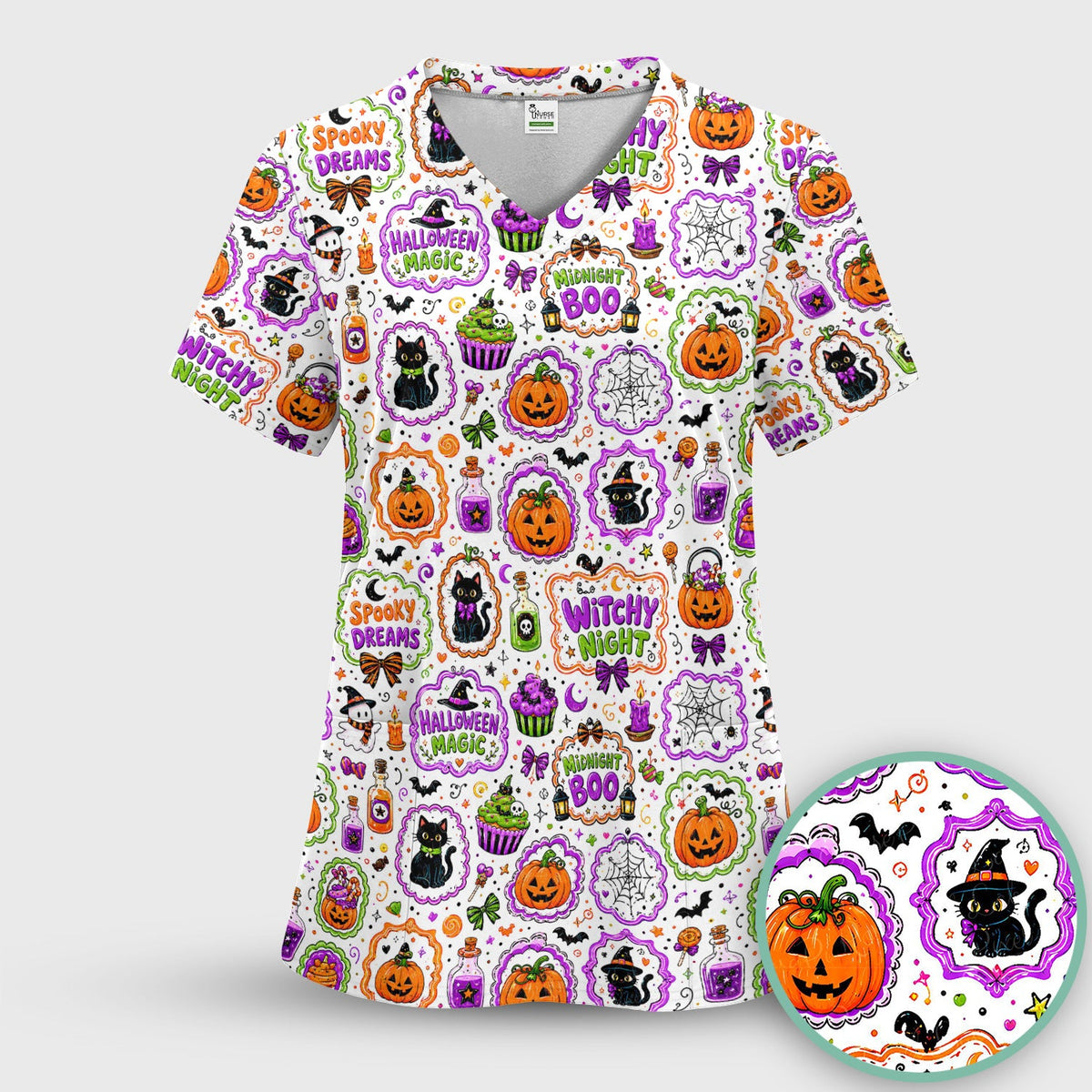 Halloween Black Cats Pumpkins Nurse Scrub Set