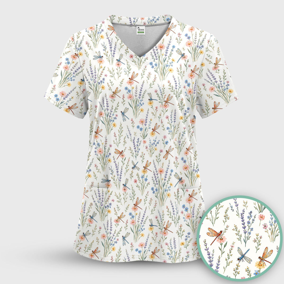 Dragonfly Wildflower Meadow Nurse Scrub Top