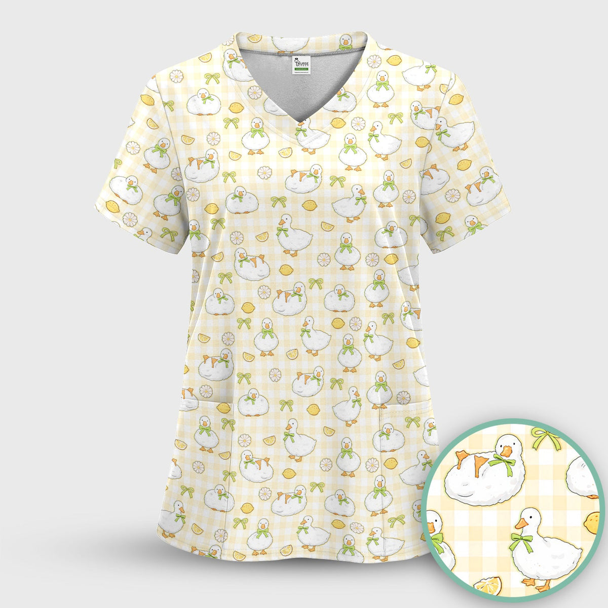 Adorable Ducks Lemon Daisy Nurse Scrub Top