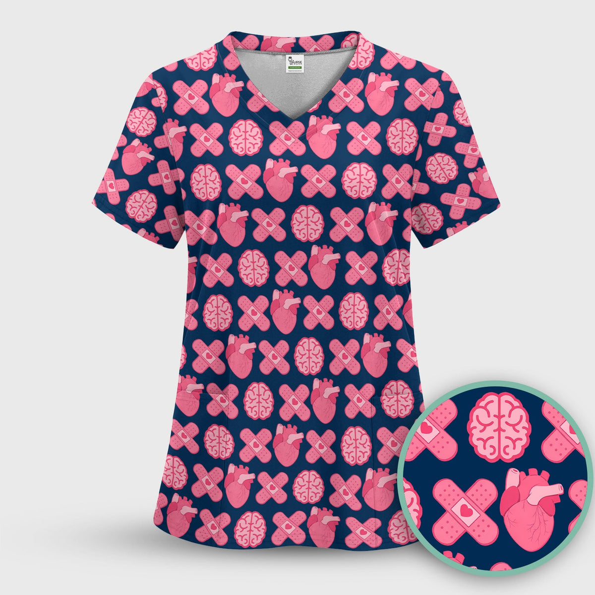 Heart Brain Medical Icon Nurse Scrub Set