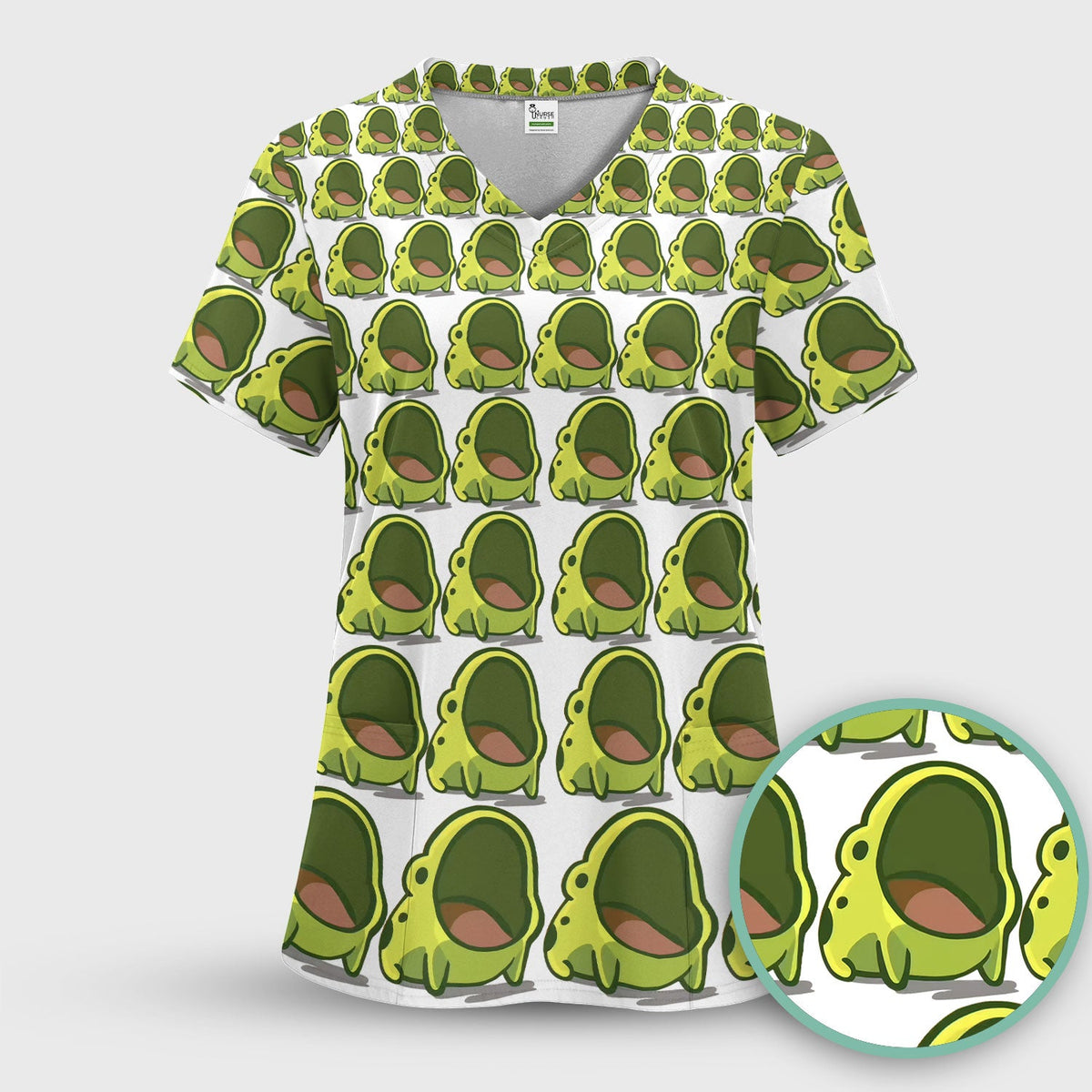 Green Frog Cartoon Nurse Scrub Set