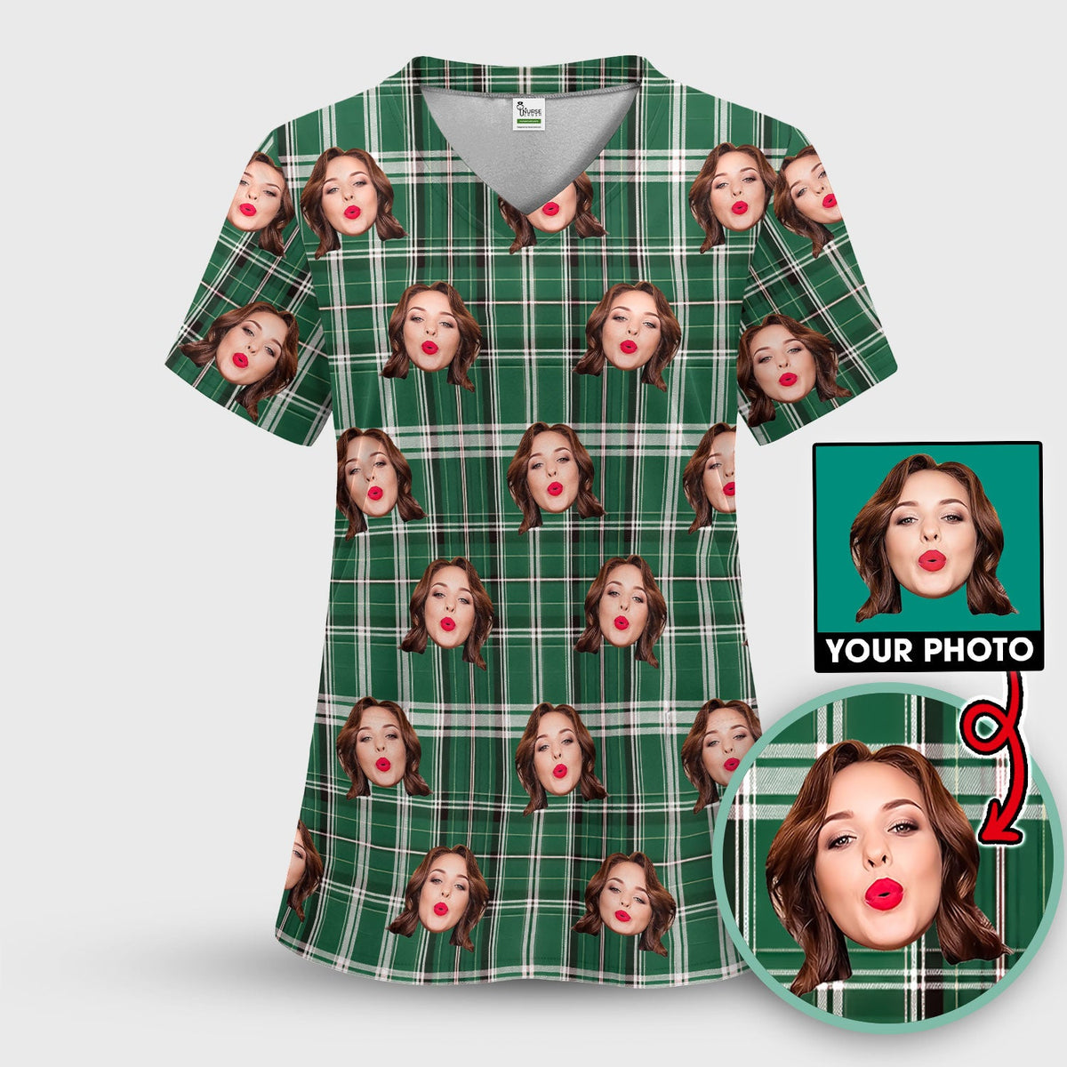 Personalized Photo Plaid Nurse Scrub Set
