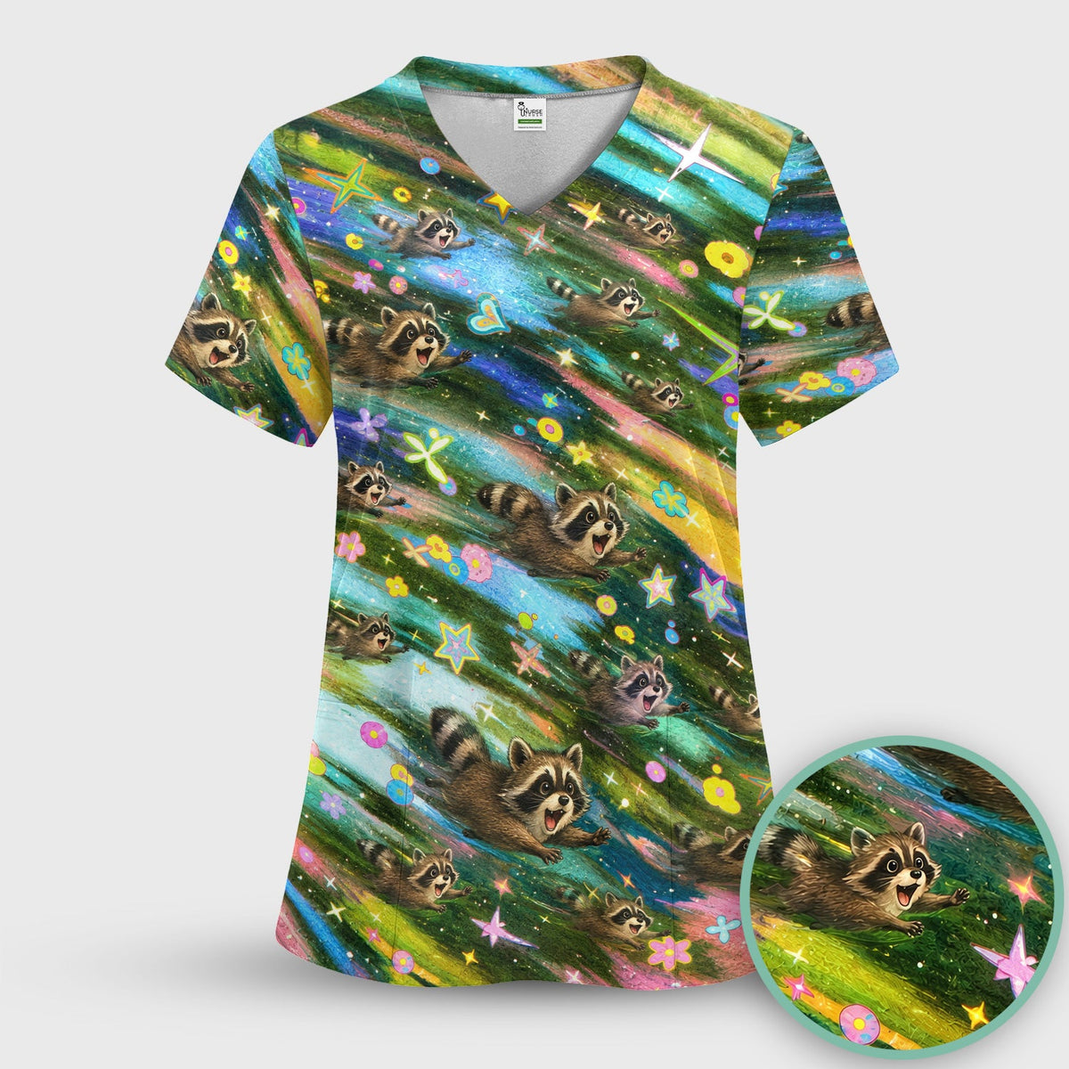 Raccoon Rainbow Dash Nurse Scrub Set