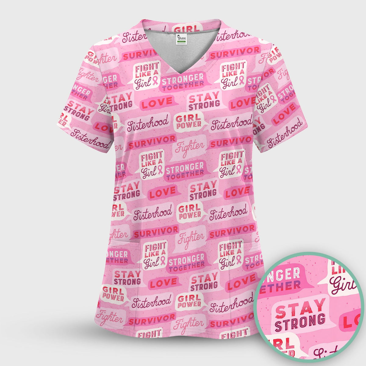 Pink Ribbon Quotes Nurse Scrub Set