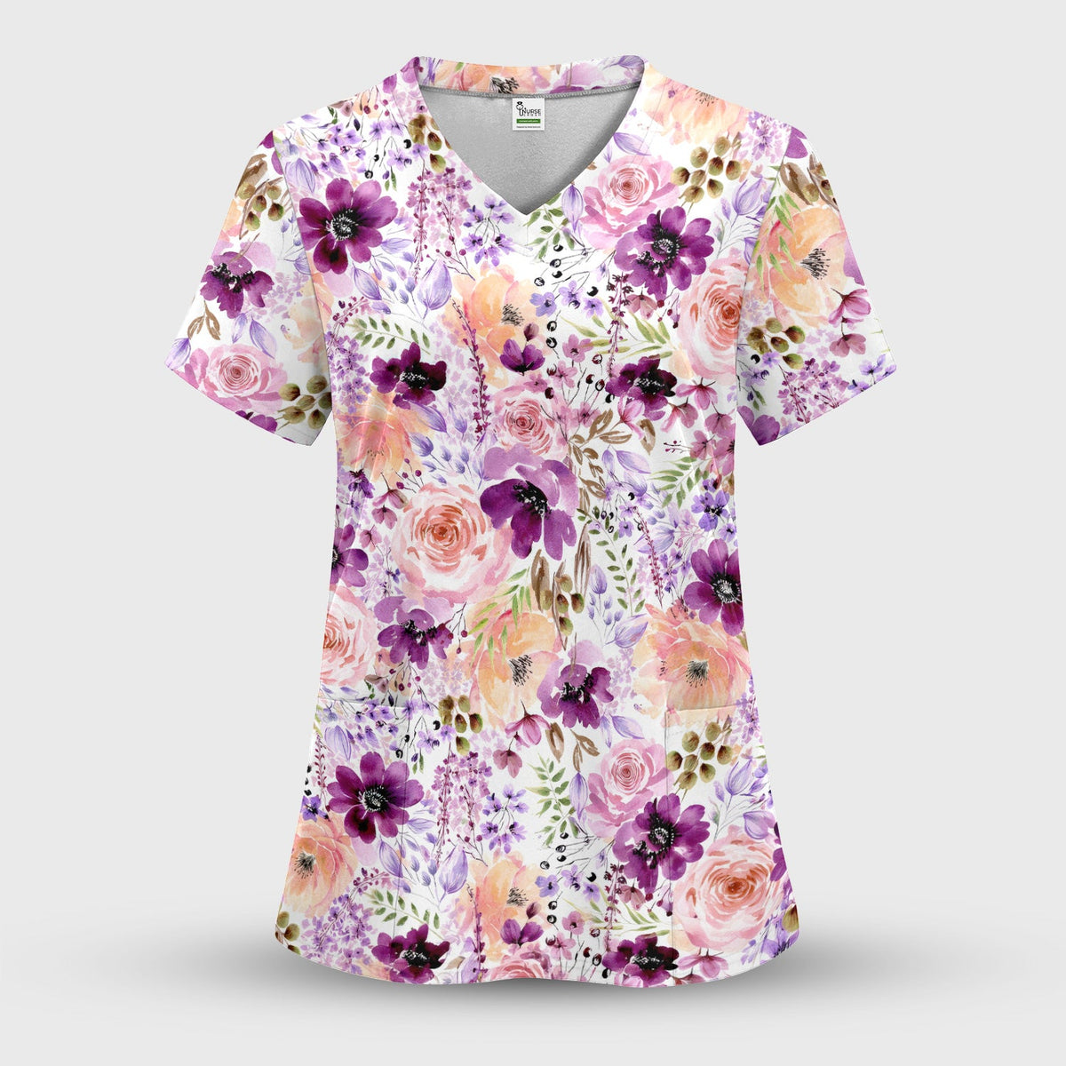 Elegant Watercolor Floral Bloom Nurse Scrub Top