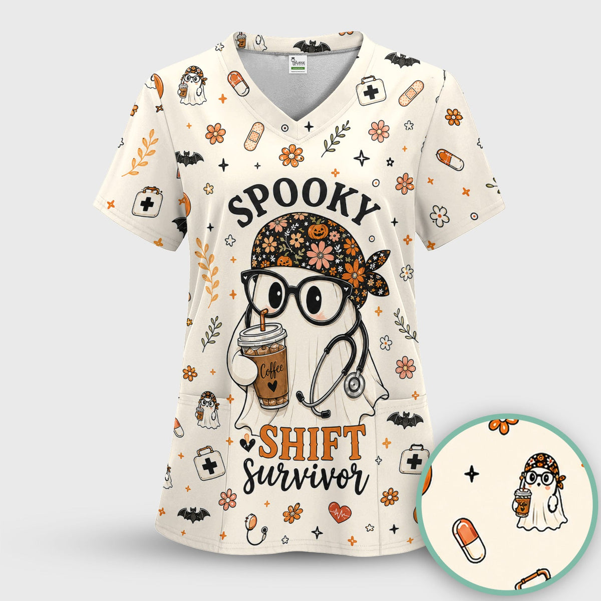 Shift Survivor Ghost Nurse Scrub Set - Halloween Gift