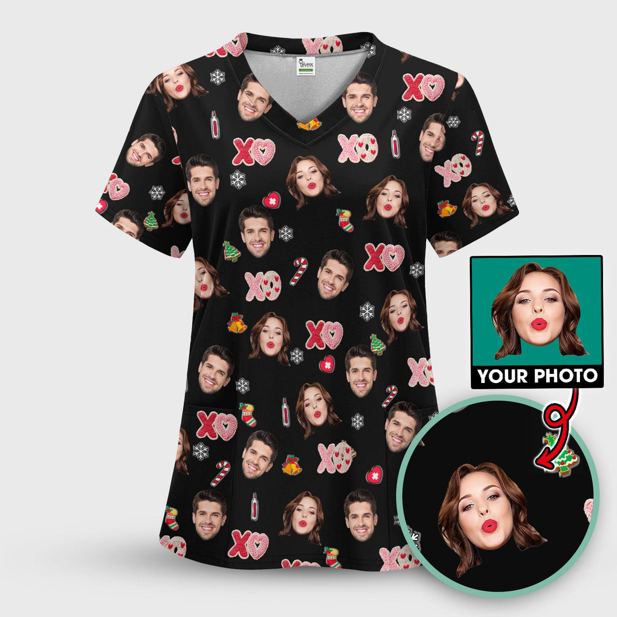 Personalized Photo Face Nurse Scrub Top