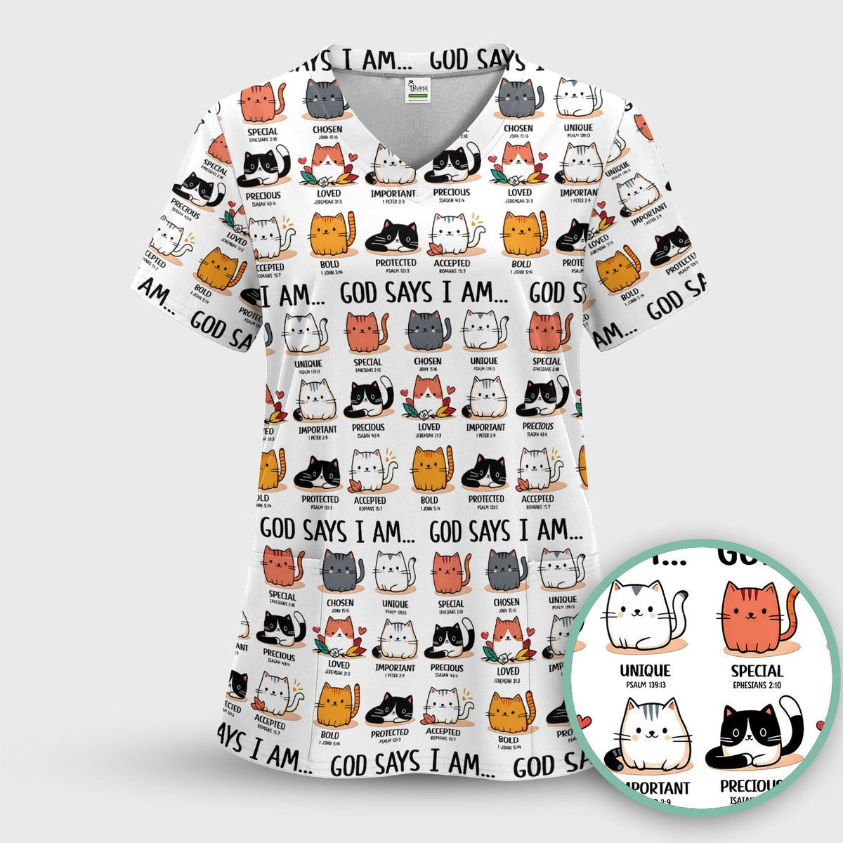 Cat God Says I Am Nurse Scrub Top