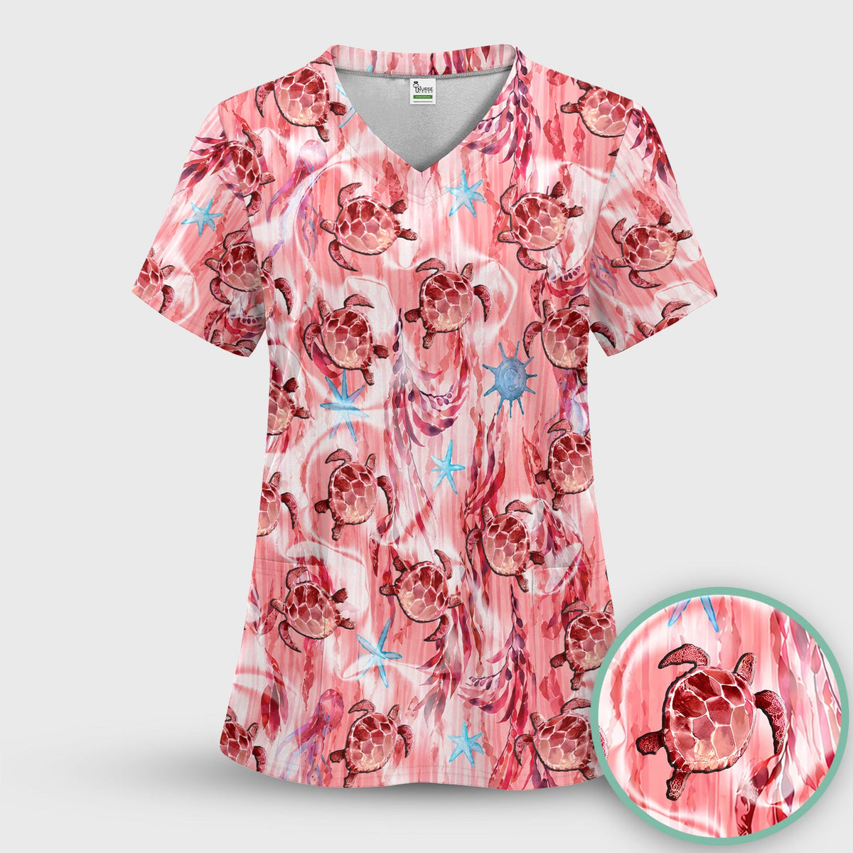 Pink Sea Turtle Ocean Nurse Scrub Top
