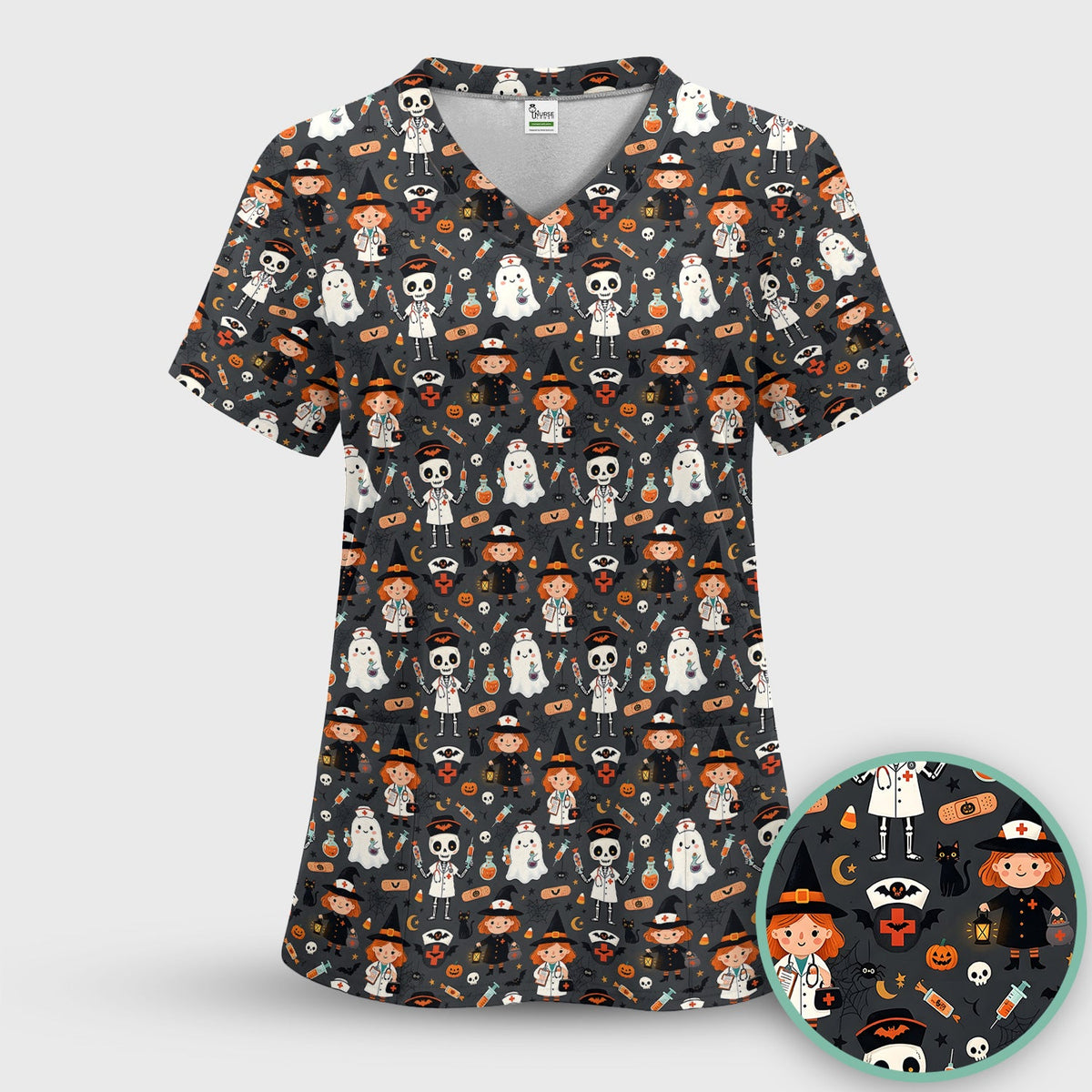 Witch Skeleton Nurse Scrub Top - Halloween Gift