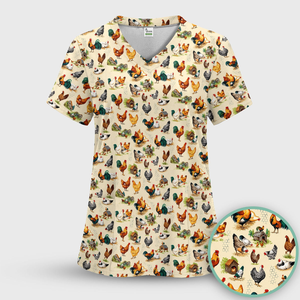 Farm Chicken Rooster Coop Nurse Scrub Set