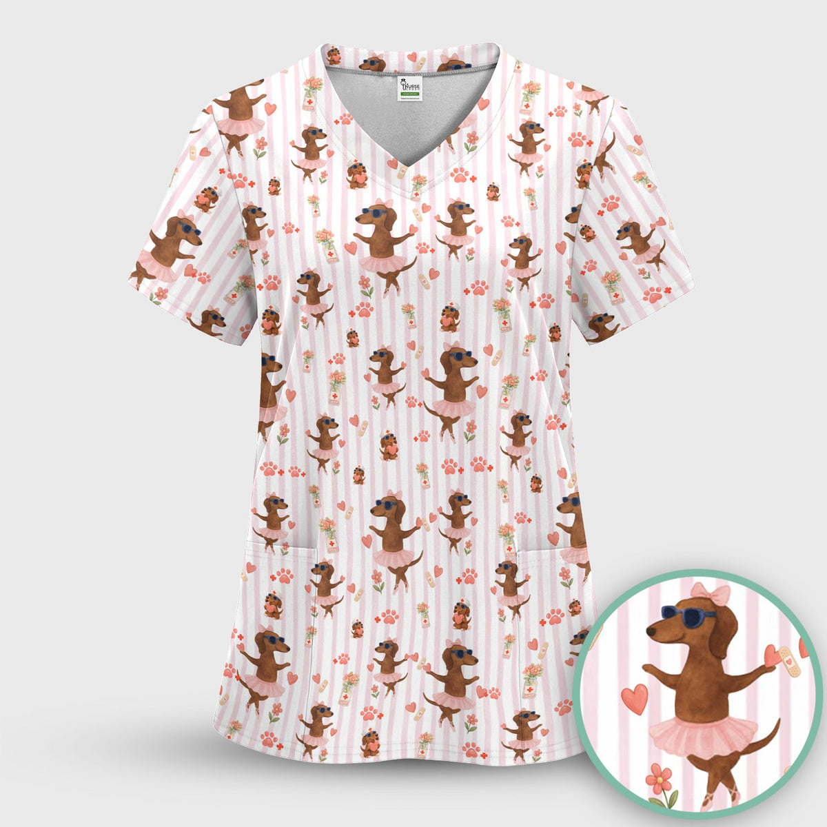 Dachshund Ballet Tutu Hearts Nurse Scrub Set