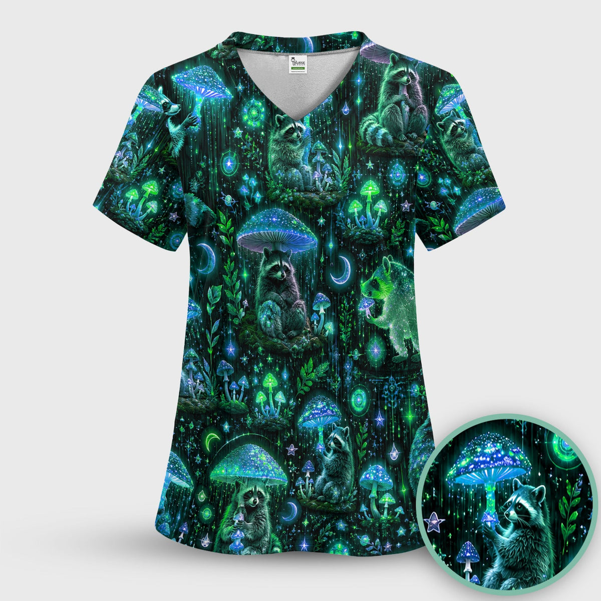 Glowing Raccoon Forest Nurse Scrub Top