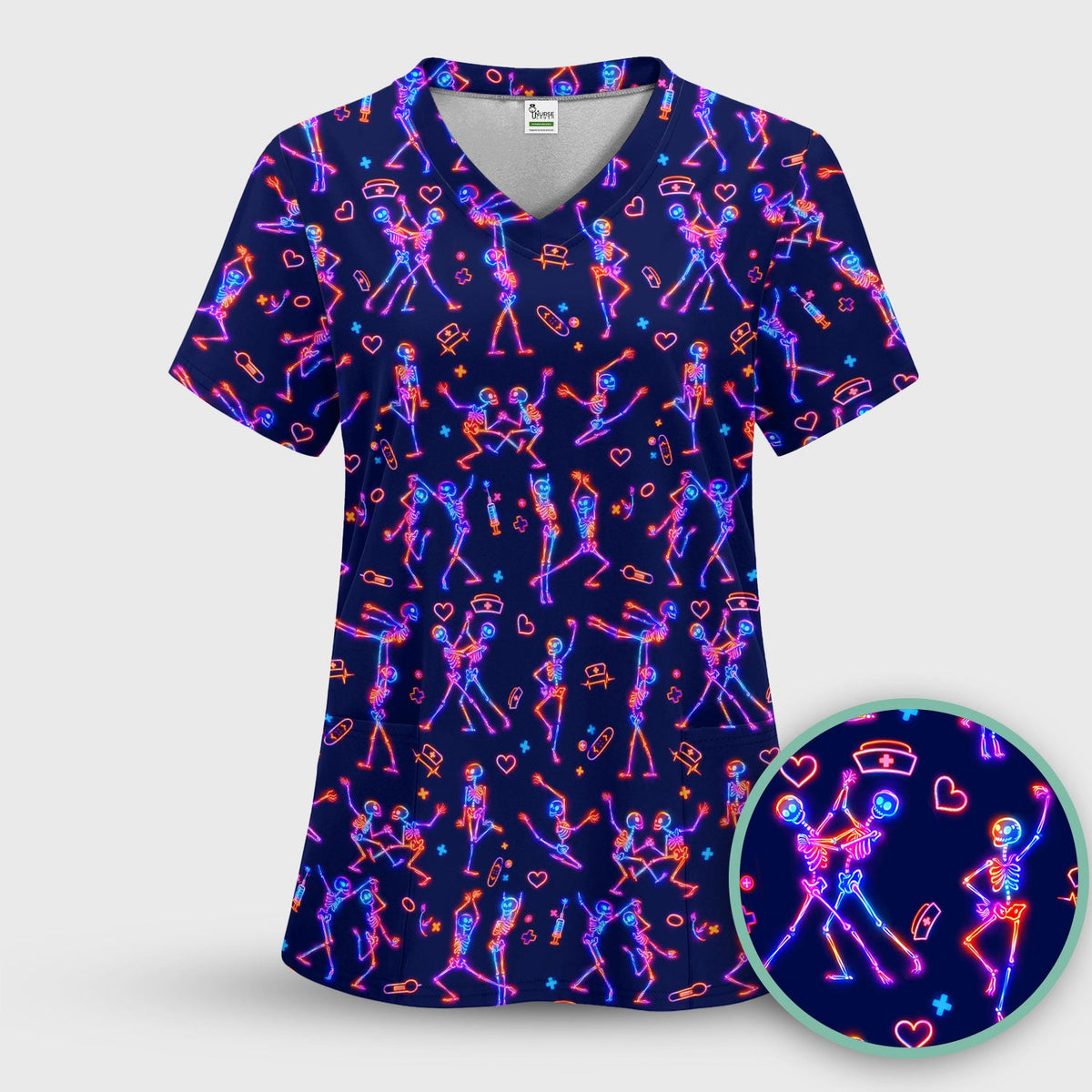 Neon Dancing Skeleton Nurse Scrub Set