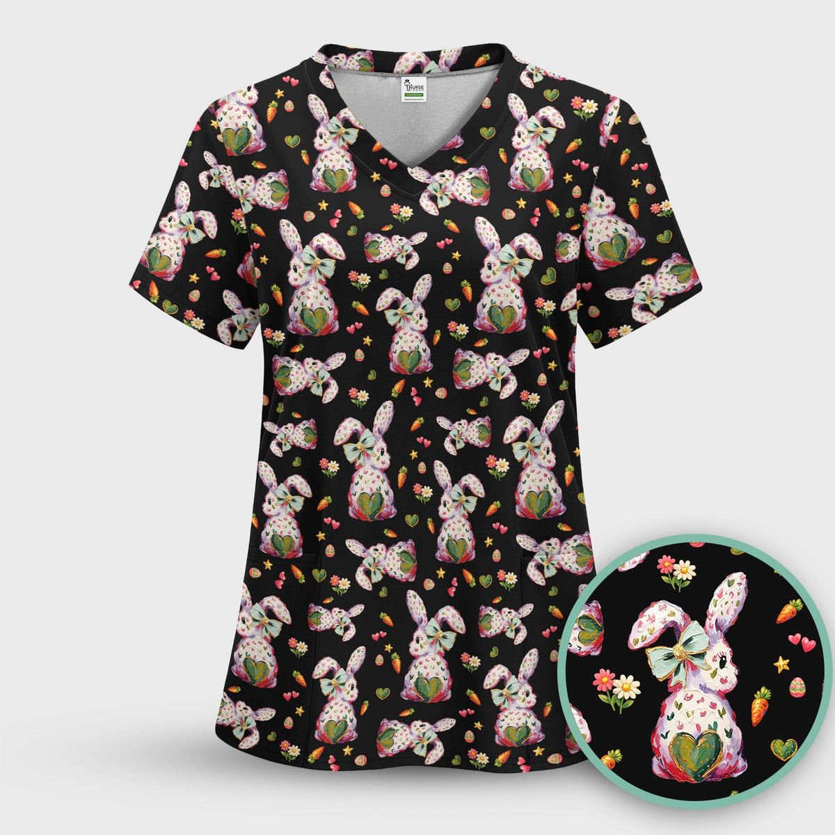 Pastel Bunny Easter Nurse Scrub Top