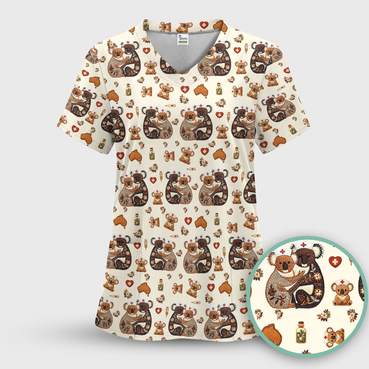 Koala Nurse Scrub Top - Valentines Day Gift