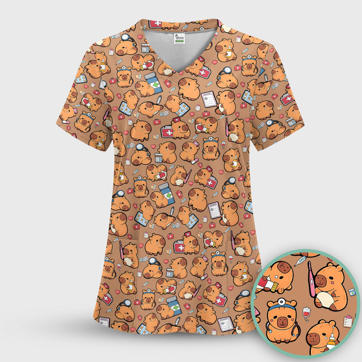 Capybara Stethoscope Medical Tools Nurse Scrub Set
