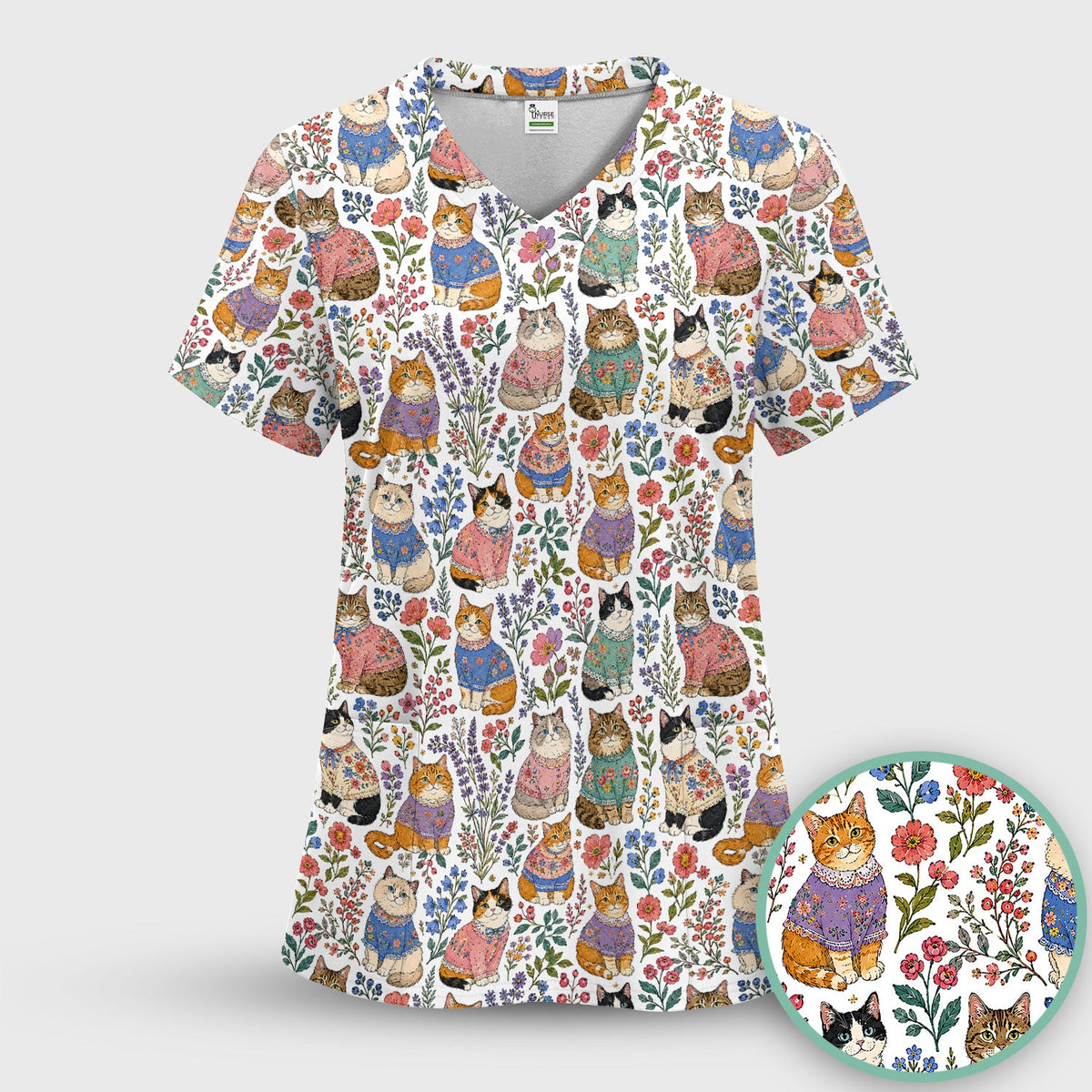 Floral Cat Nurse Scrub Set