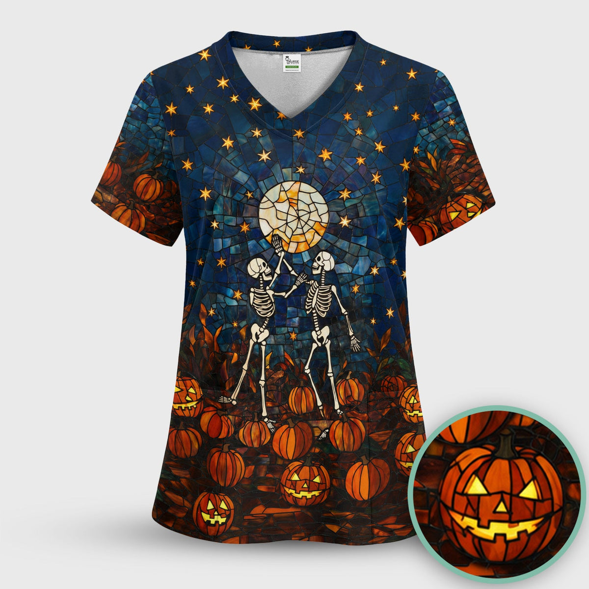 Skeleton Pumpkin Patch Nurse Scrub Set - Halloween Gift