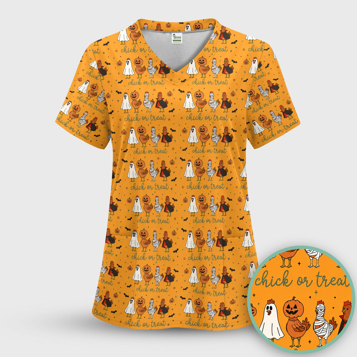 Chick Or Treat Nurse Scrub Top - Halloween Gift